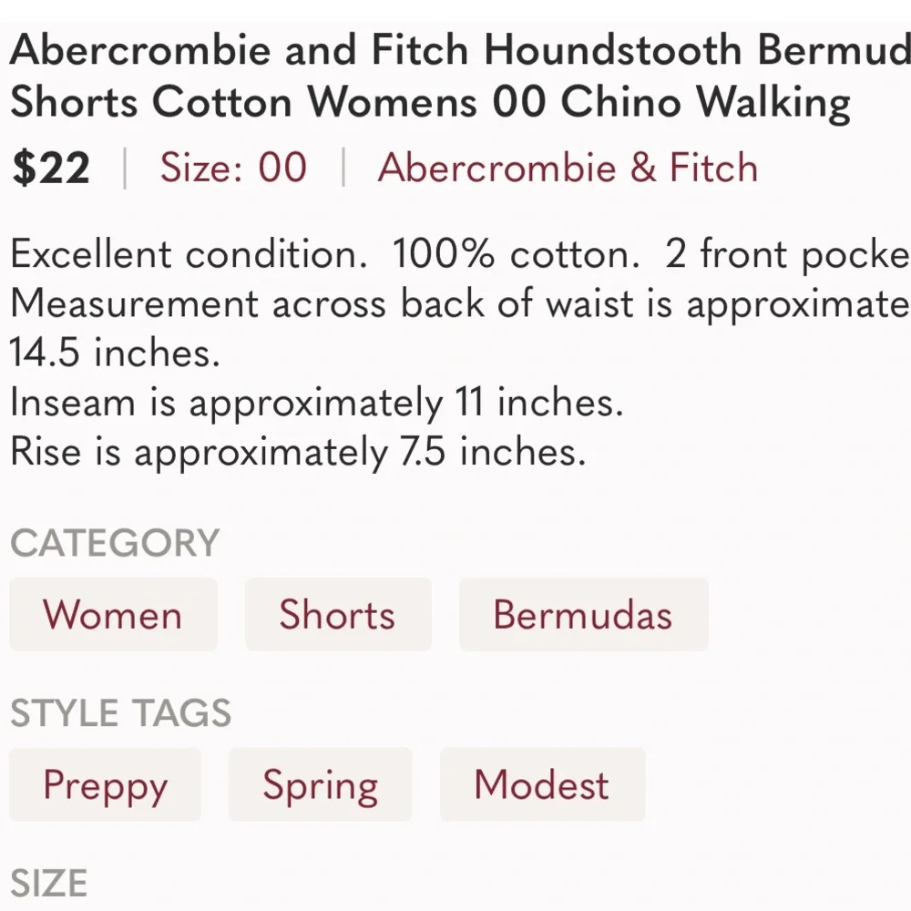 Abercrombie & Fitch excellent measurements