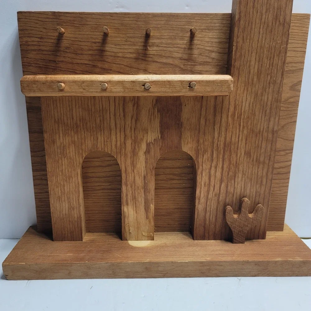 Vintage Southwestern Wooden Jewelry Organizer Wall Hanging Cactus Arch Display