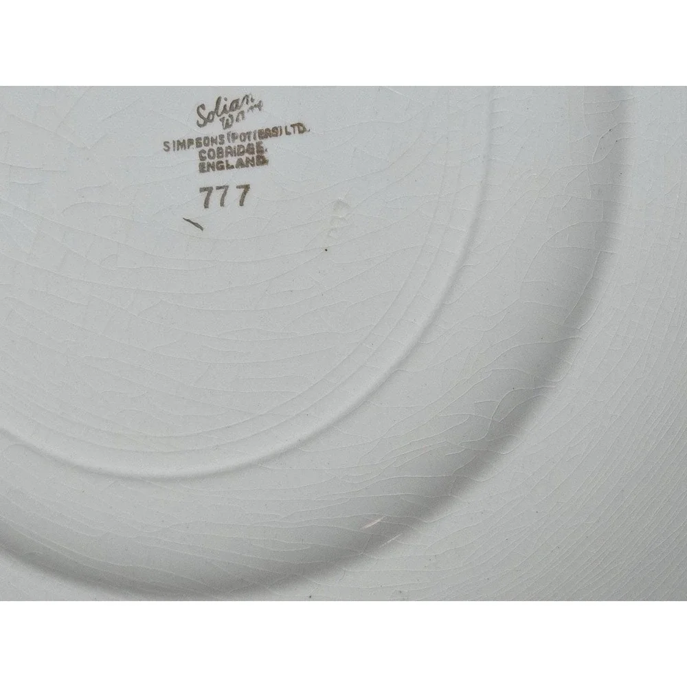 Simpsons Potters Solian Ware Dinner Plates Maroon 777 (4)‎  *crazing, chip