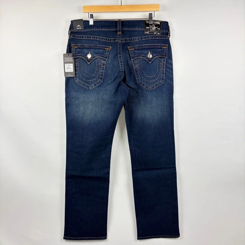 True Religion Ricky Flap Jeans 34x32 Dark Wash Straight Mens NWT