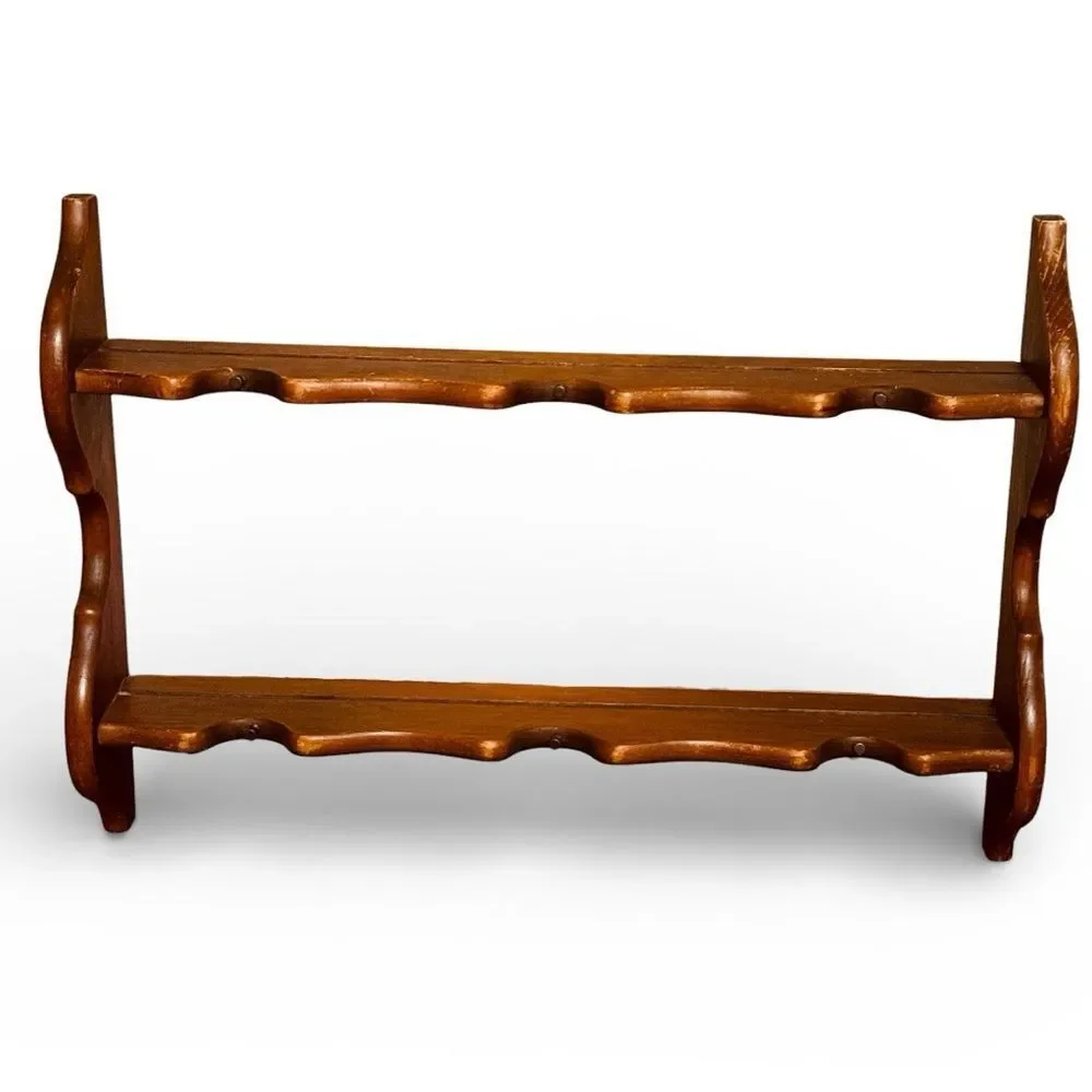 Vintage Wood Wall Plate Display Shelf Rack in Brown Classic Home Decor