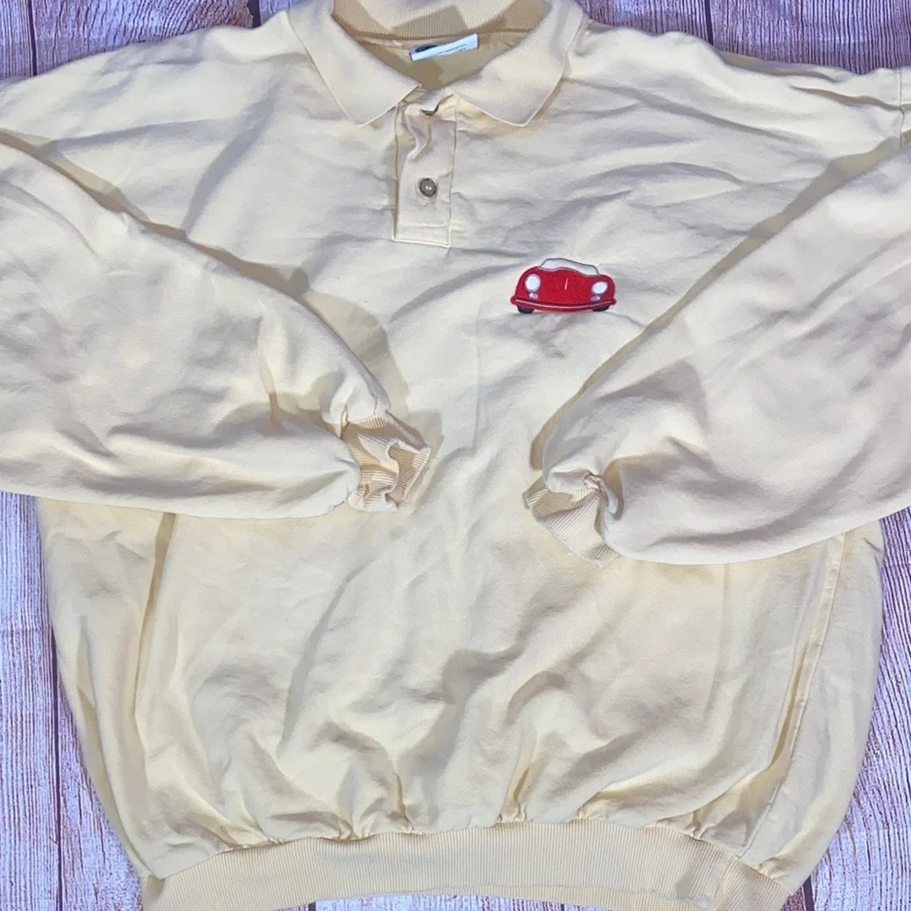 Vintage WEK by Kellsport Polo Sweatshirt S/M Yellow Embroidered Car Made USA