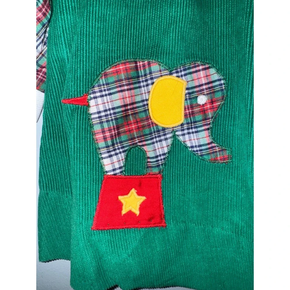 Betti Terell by Johnston vintage green corduroy circus elephant‎ dress 6-9 mths