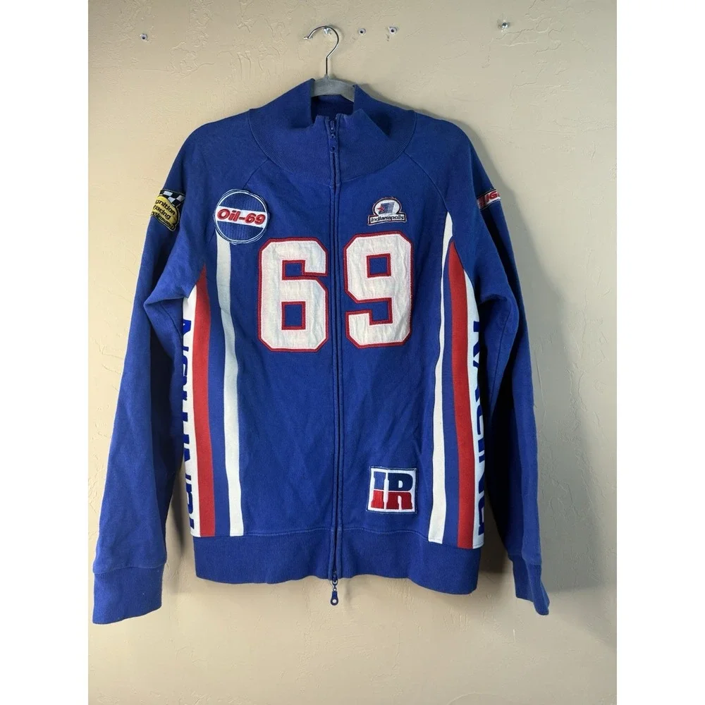 Vtg 100% Cotton Wishbone Racing Jacket Velvet Letter Stitched XL Red White Blue‎
