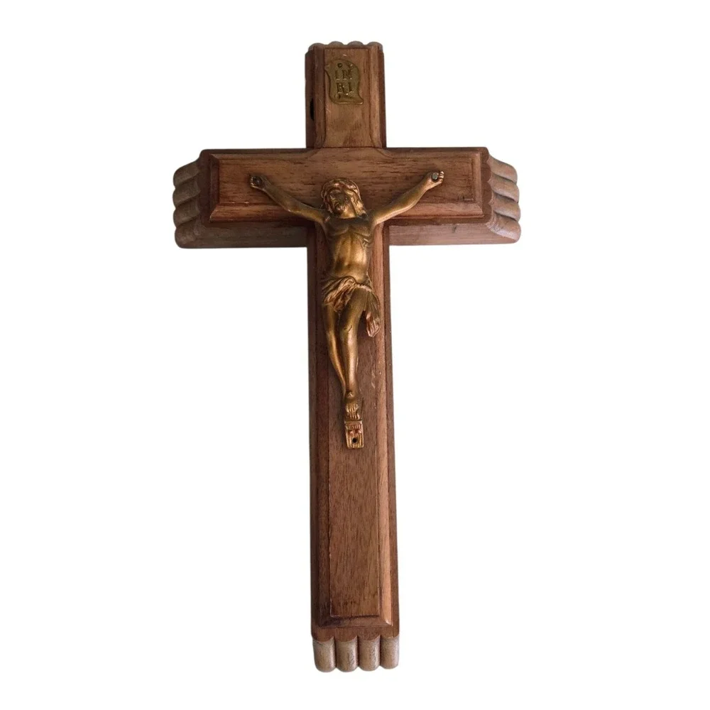 Vintage Wooden Last Rites Wall Cross‎ Crucifix Catholic Sick Call Religious Box