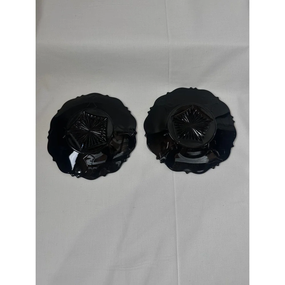 LE Smith Black Amethyst Glass‎ Saucers Mount Vernon Scalloped Set of two6.5 inch