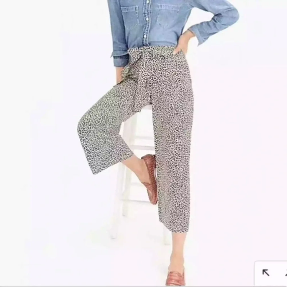 J. Crew Wide-leg cropped pant in‎ leopard-print silk