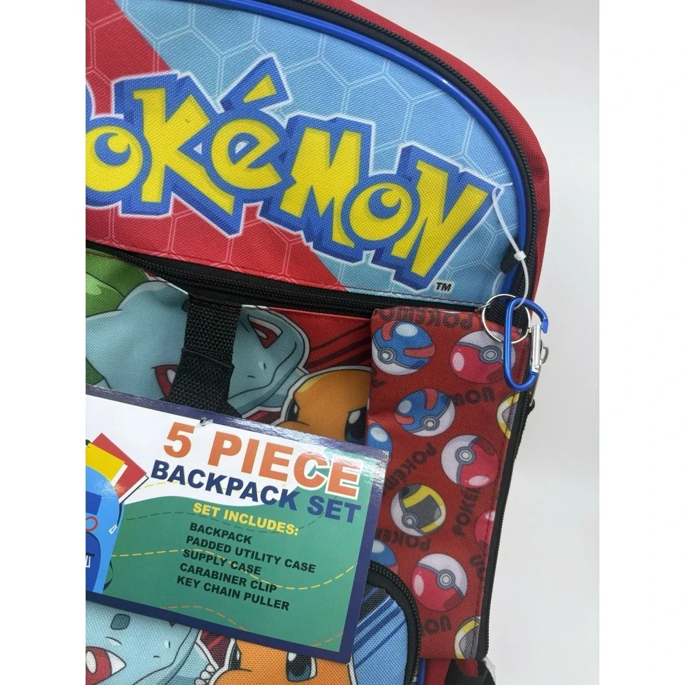 Pokemon 5 Piece Backpack Set Supply Case Key Chain Pendant Kids New With Tags