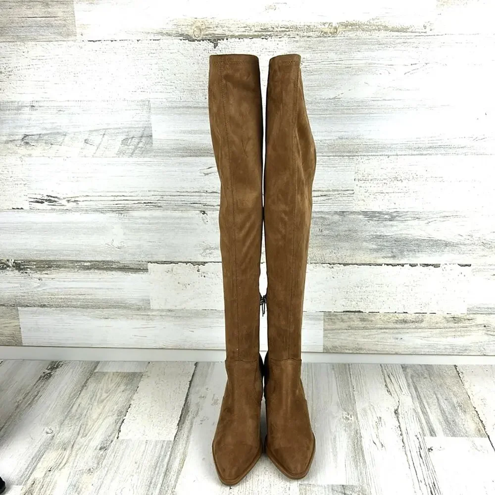 Marc Fisher Womens 5 Tan Garalyn Suede Over-the-Knee Boots Block Heel NEW