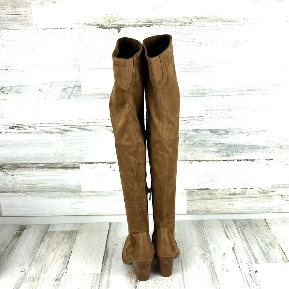 Marc Fisher Womens 5 Tan Garalyn Suede Over-the-Knee Boots Block Heel NEW