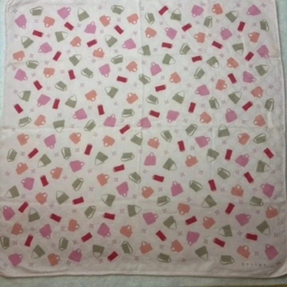 Vtg CELINE Scarf Handkerchief Handbag Macadam Cotton Pink 20x20