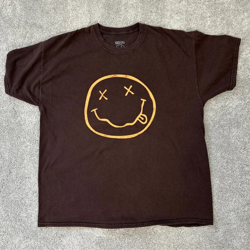 Nirvana Graphic T-Shirt Mens XL Brown Good