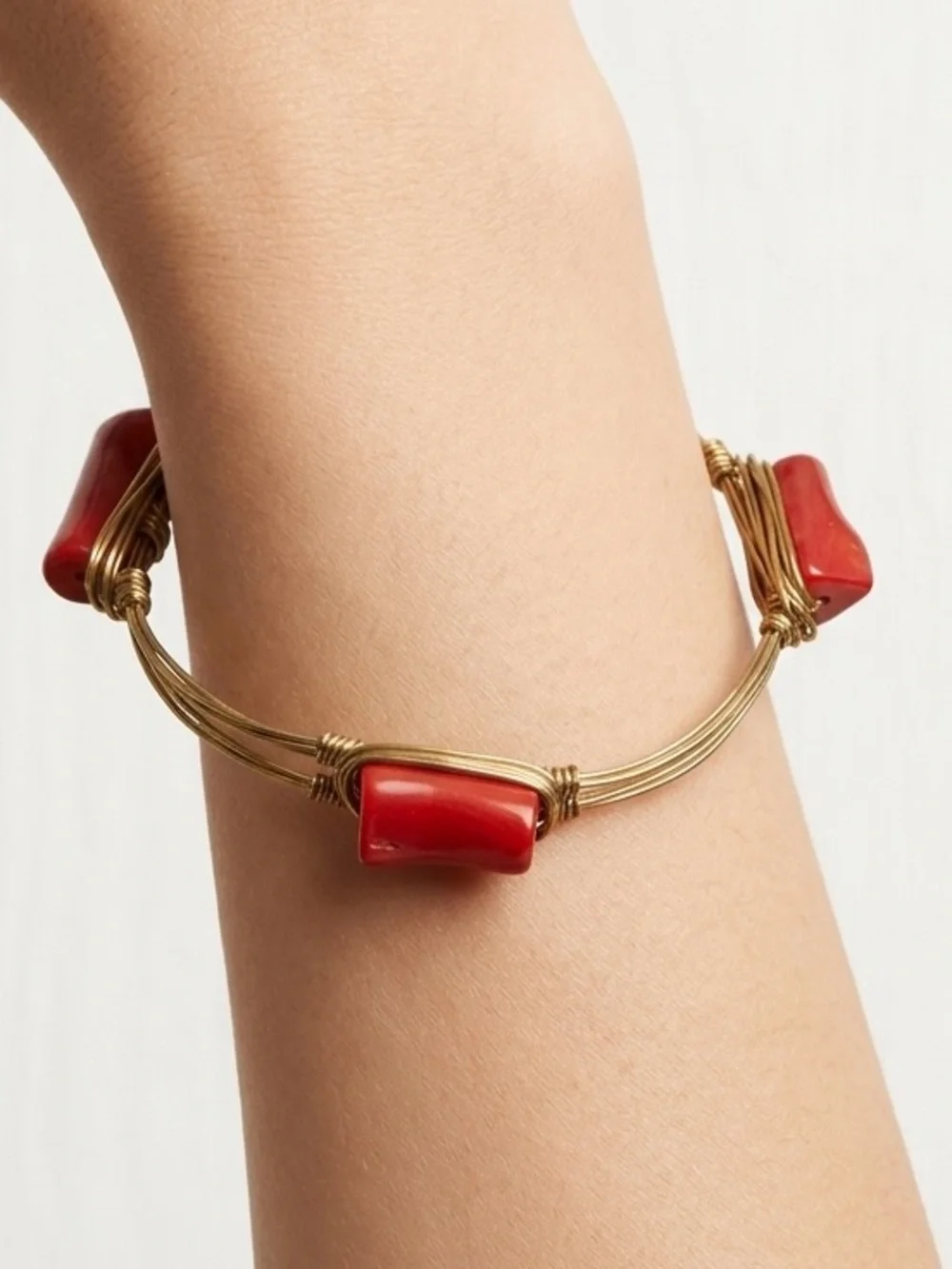 Boho Wire Wrapped Bangle Bracelet | Red Stone Artisan Style