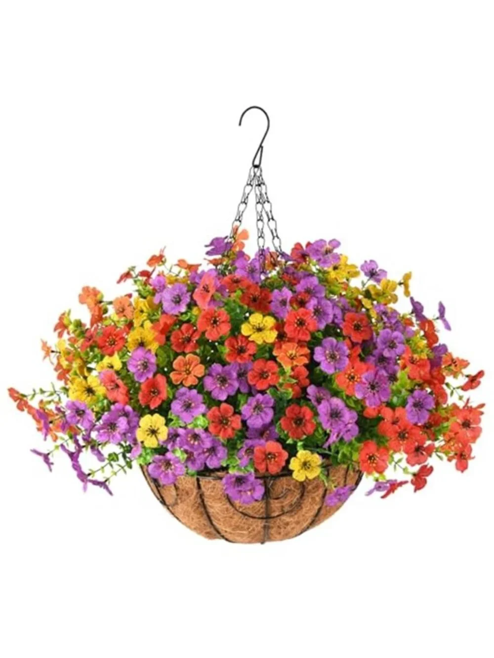 Artificial Hanging Daisy Basket UV Resistant Faux Flowers Patio Porch Decor