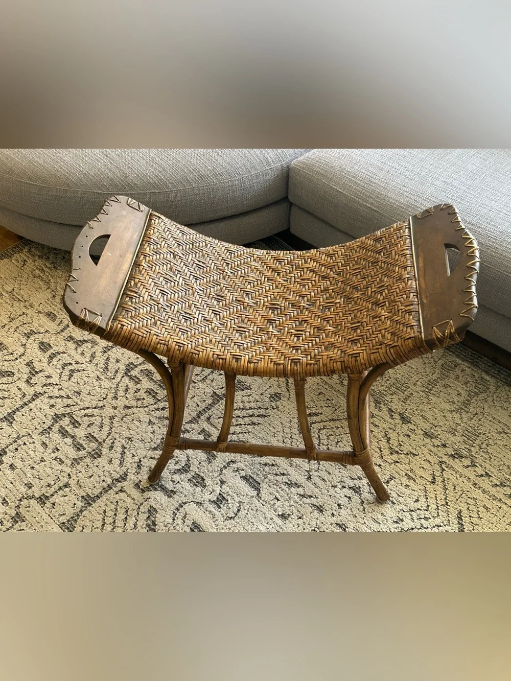 Vintage Woven Rattan Accent Bench - Brown