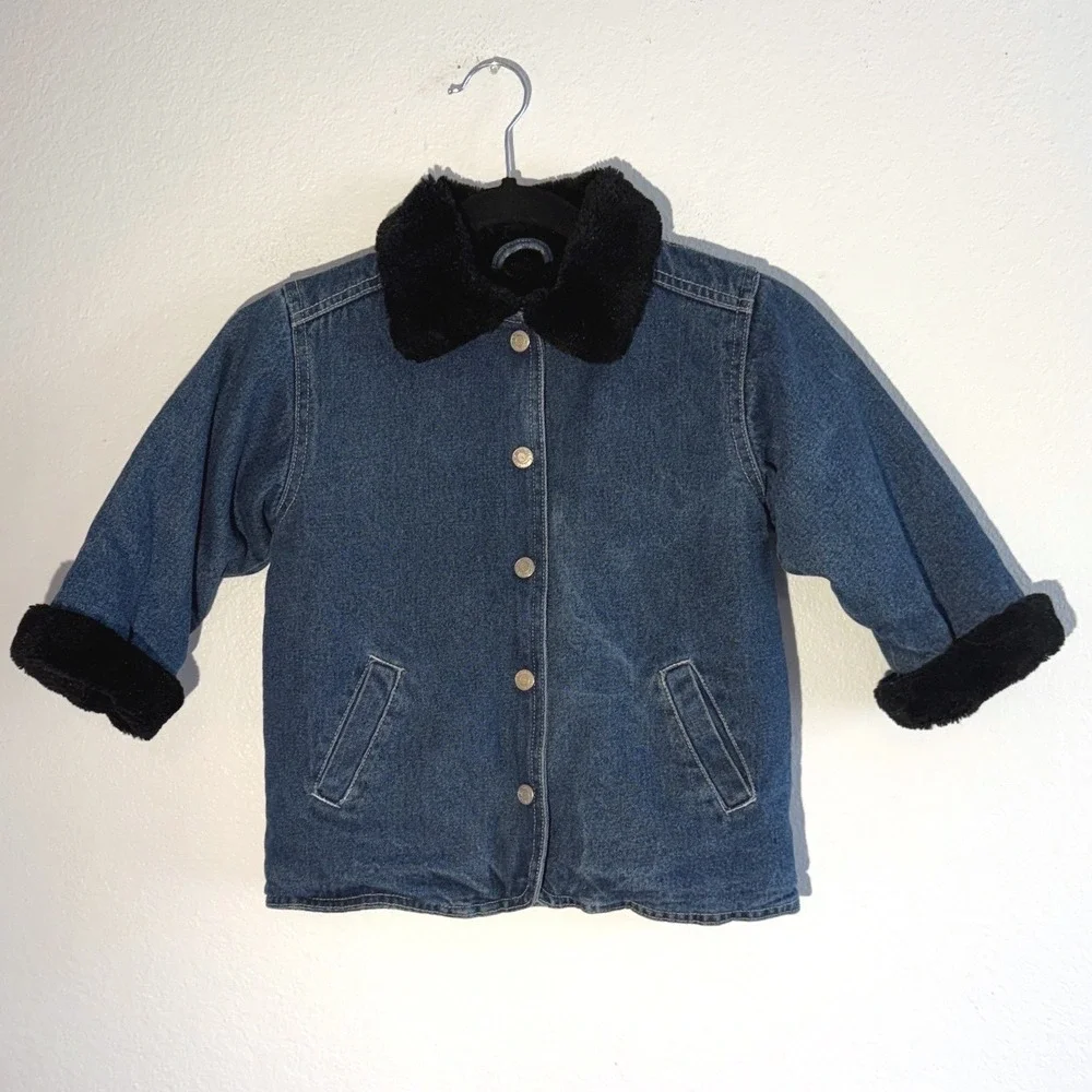 Vintage Cherokee Kids Denim Jacket Faux Fur Collar Jean Denim 3T Wash Zip Up