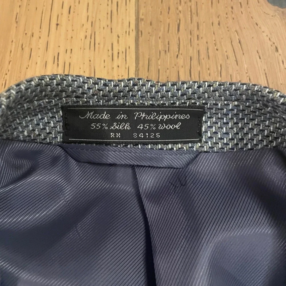 Norm Thompson Silk Wool Blend Blazer SportCoat Jacket Gray Herringbone Size S 40