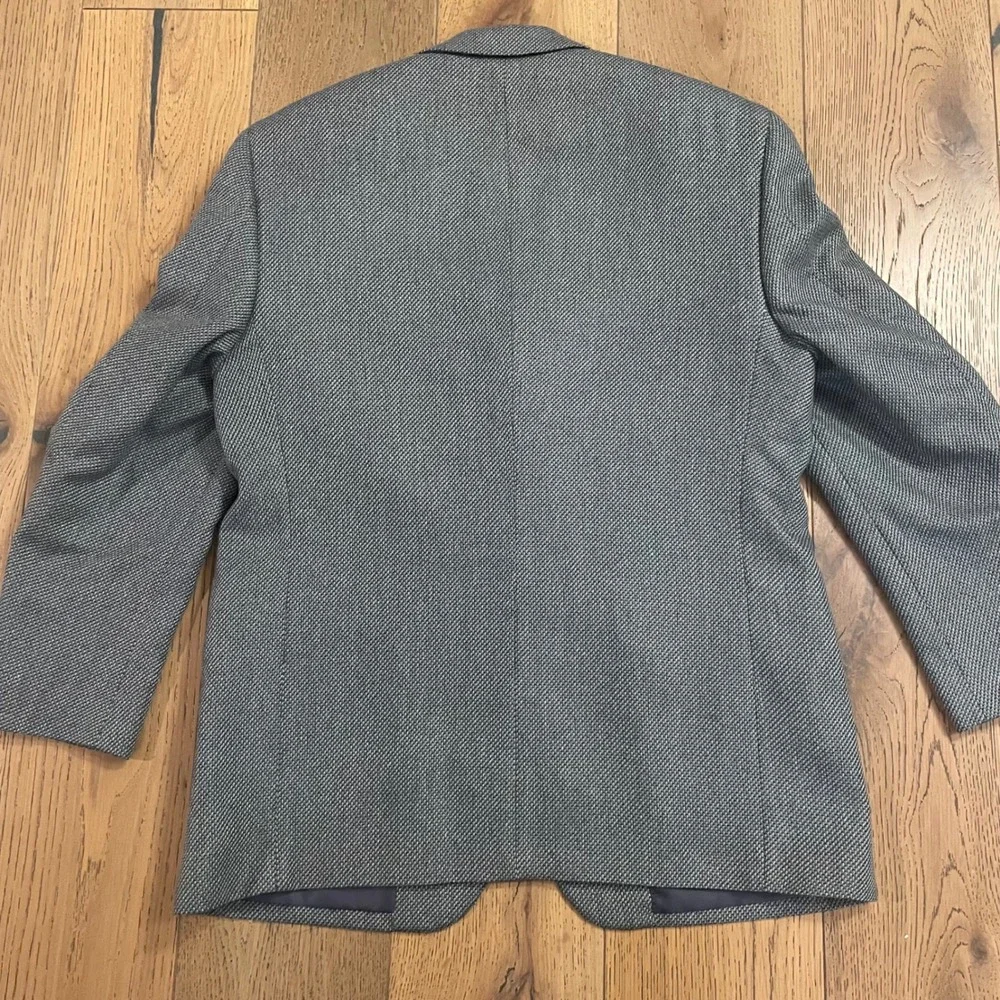 Norm Thompson Silk Wool Blend Blazer SportCoat Jacket Gray Herringbone Size S 40
