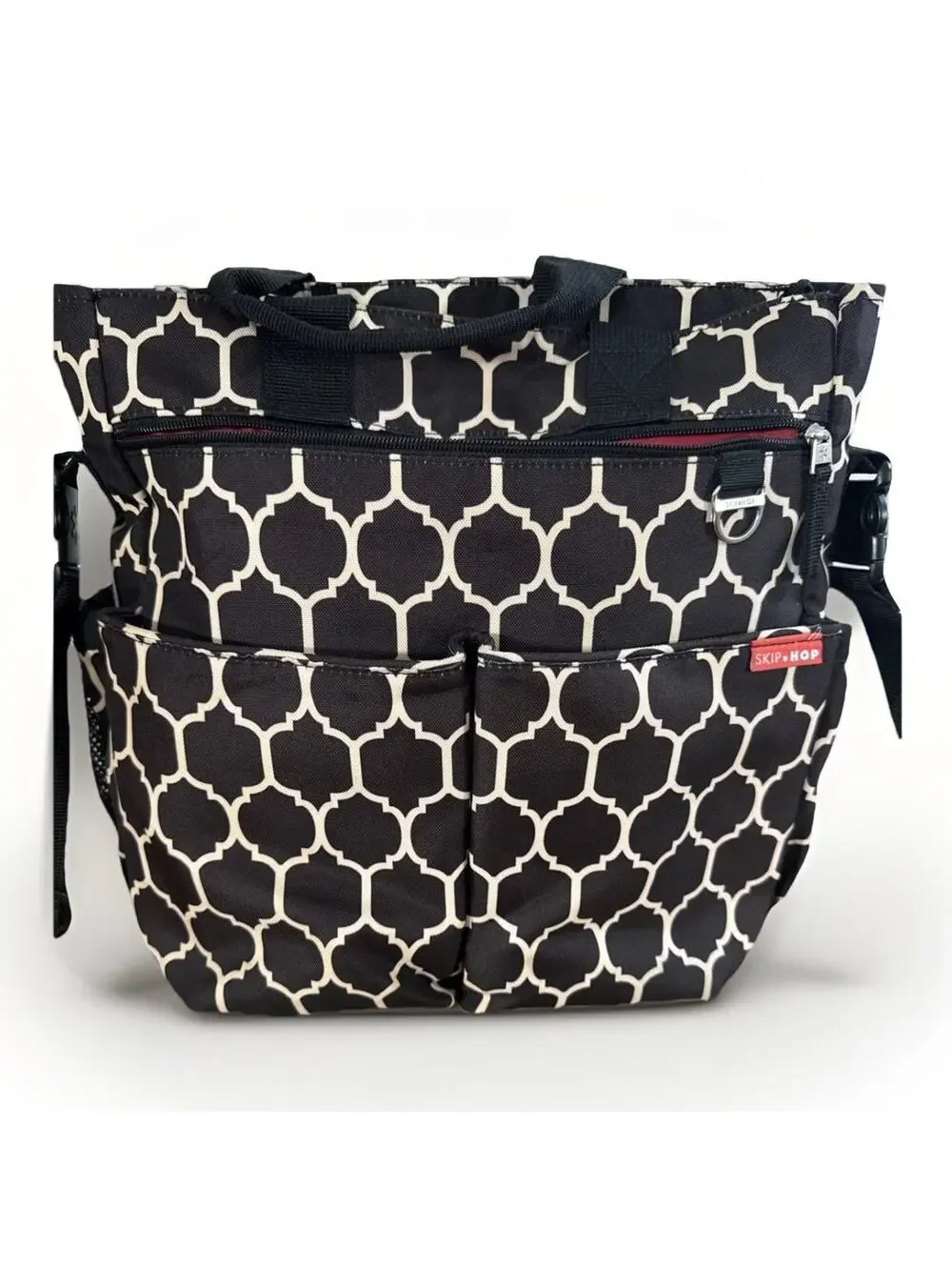 Skip Hop Duo Signature Diaper Bag Onyx Tile Black Geometric Messenger Tote Bag