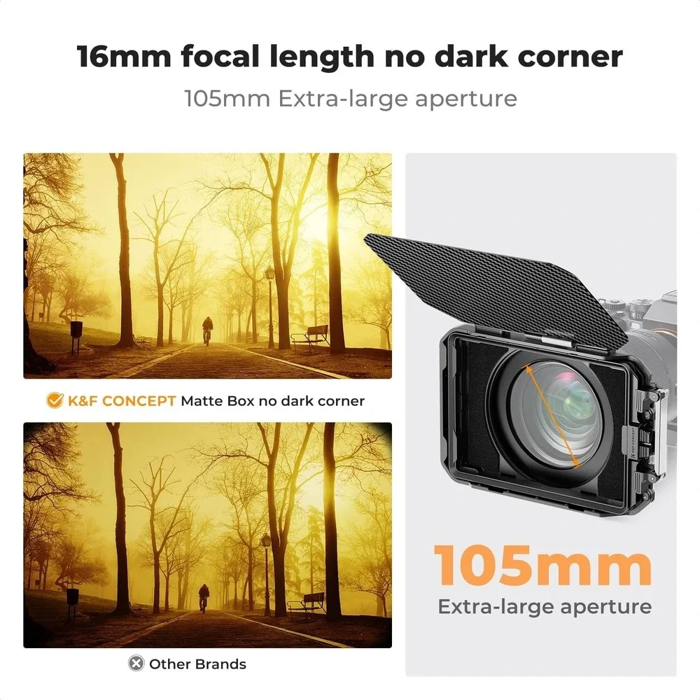 K&F Concept Matte Box Kit‎ w/ Black Mist Filter & Adapter Rings 67–95mm DSLR