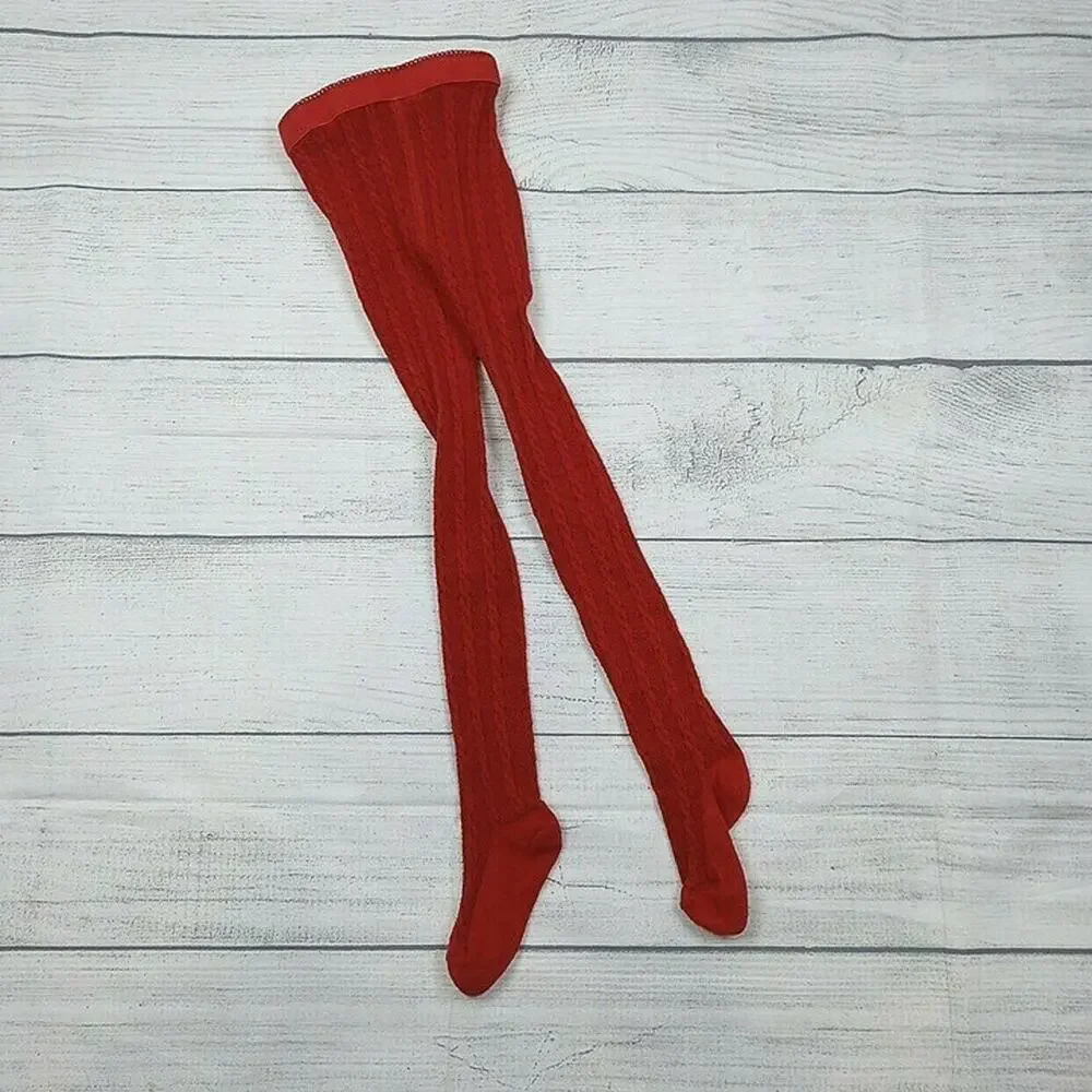 2/3 Hanna Andersson Red Cable Knit Tights