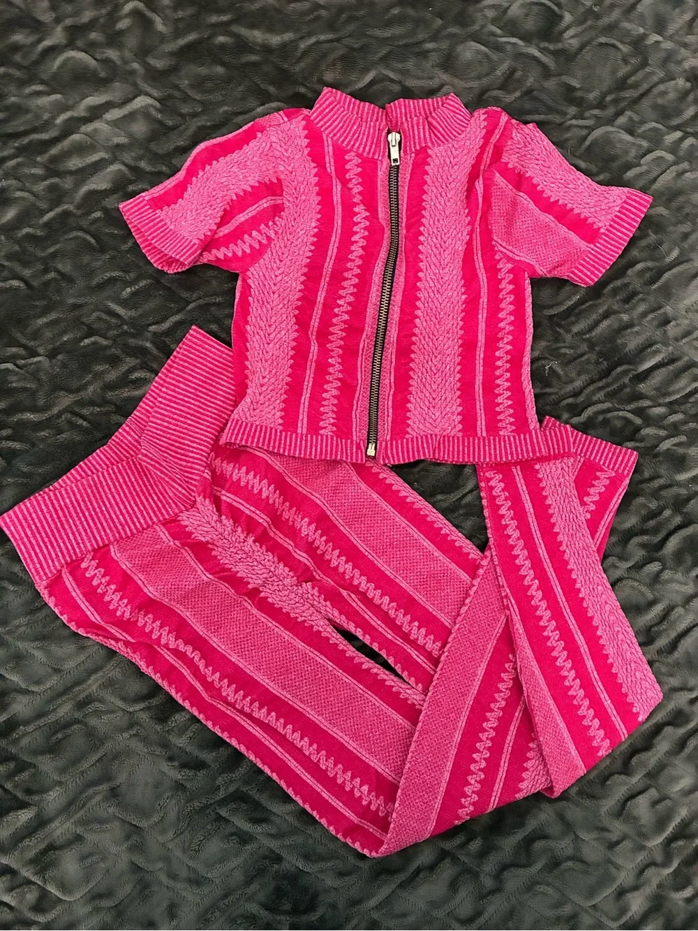 Hot Pink Knit Zip Top and Matching Pants Set