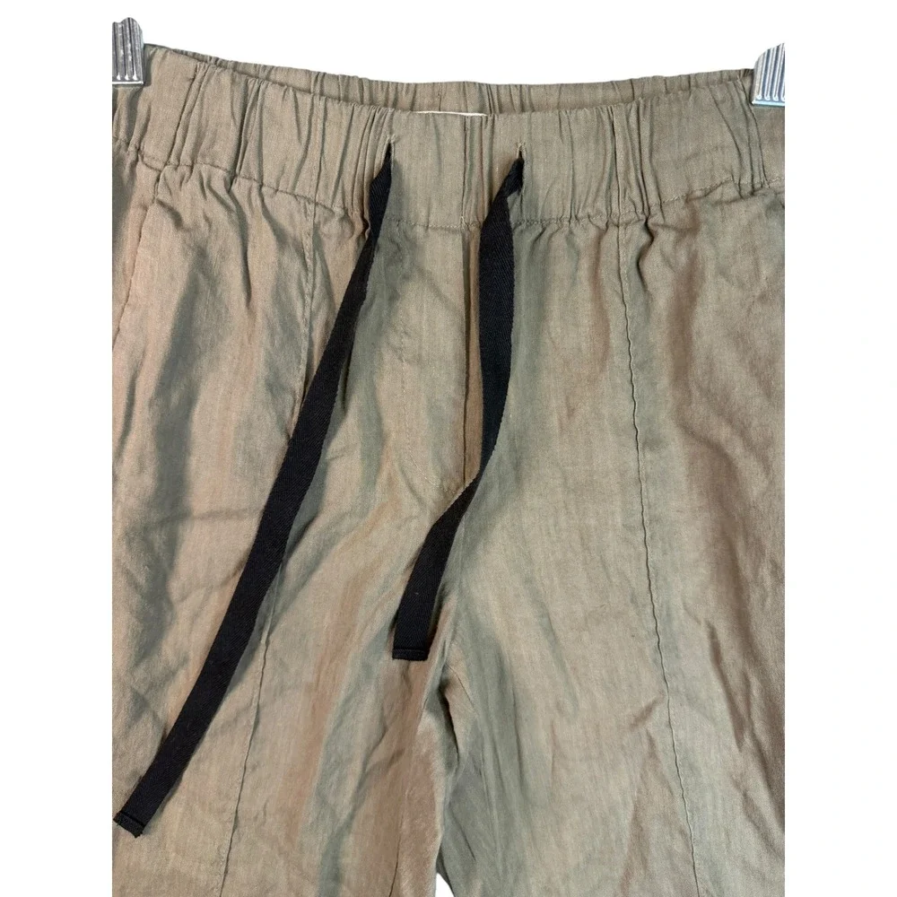 Aritzia Babaton Linen Blend Tapered Drawstring Pants XS Olive Green Seam Front