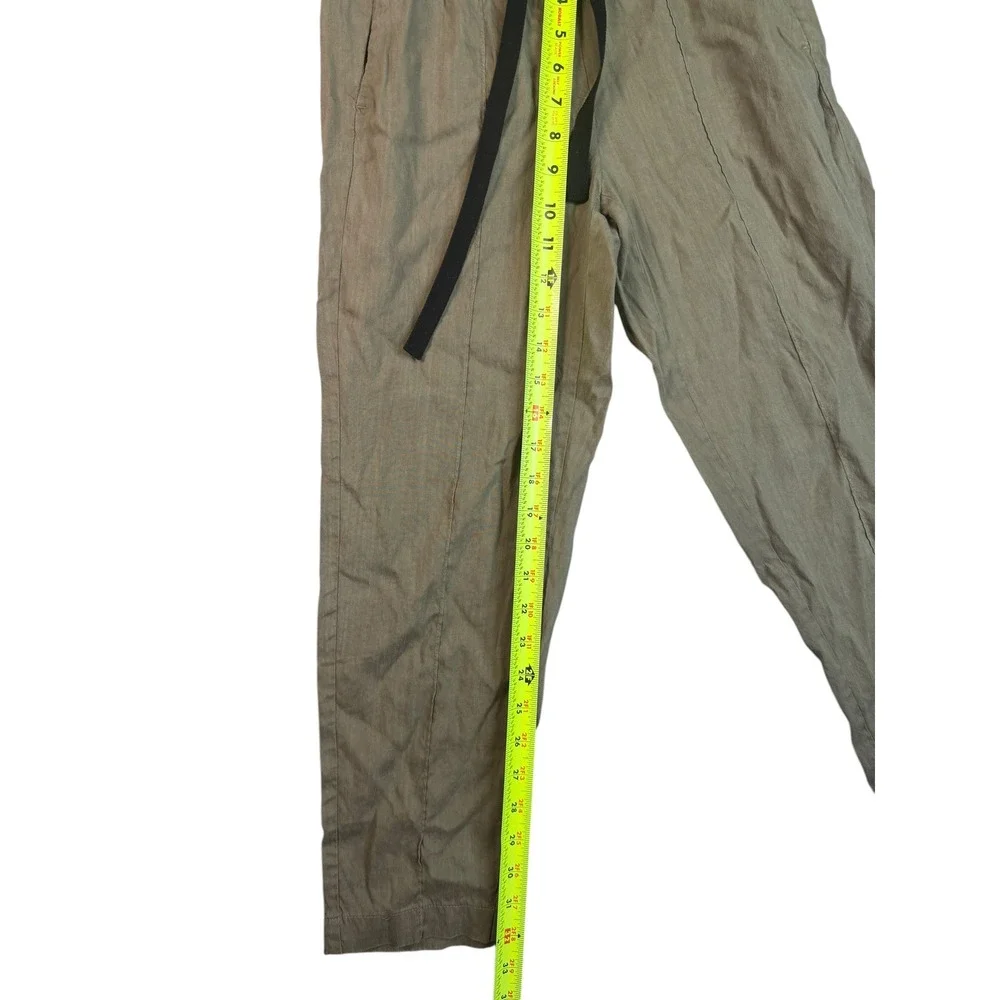 Aritzia Babaton Linen Blend Tapered Drawstring Pants XS Olive Green Seam Front