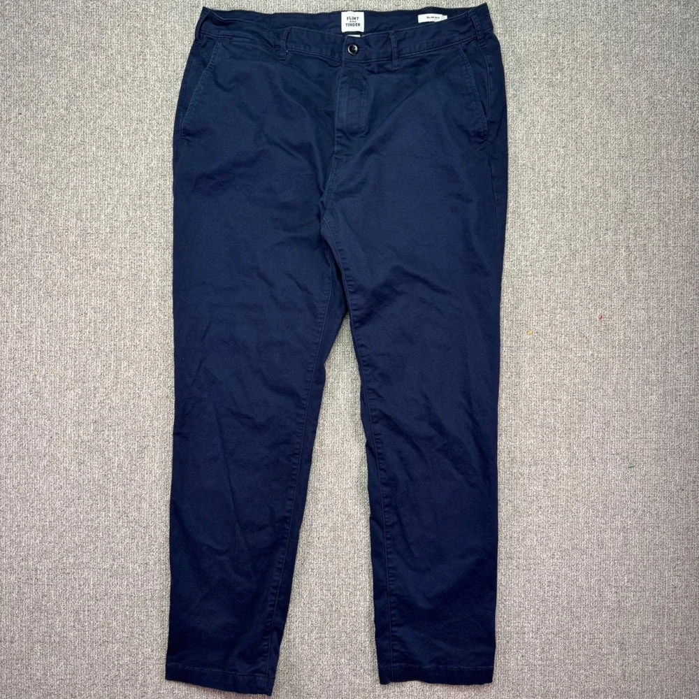 Flint and Tinder Navy Blue Slim Fit Stretch Chino Pants Men Size 38x32