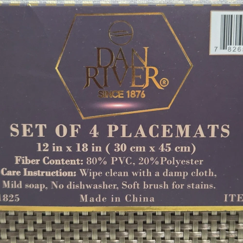 Dan River Set of 4 Rectangular Placemats Bronze Color PVC Woven Table Mats 12x18
