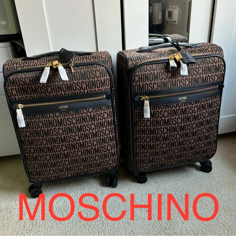 🛍️🥂 HOST PICK (2) MOSCHINO MONOGRAM LEATHER SUITCASES Authentic, Calf Leather