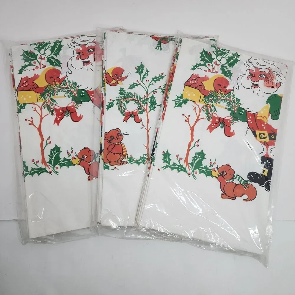 Reed Christmas Table Cover Santa Holiday Decor Paper Material - Lot‎ of 3