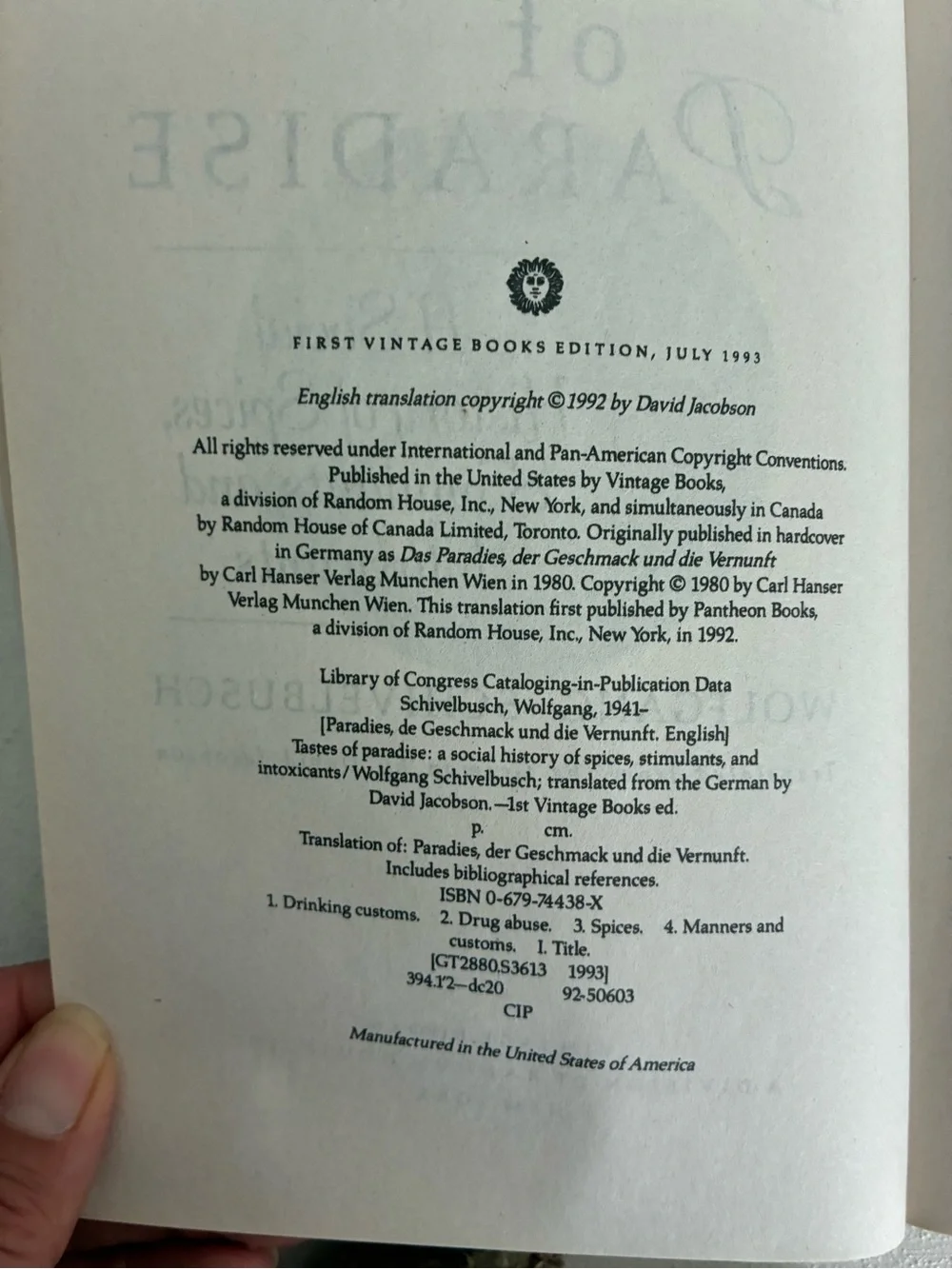 Vintage Books (the publisher) tastes paradise