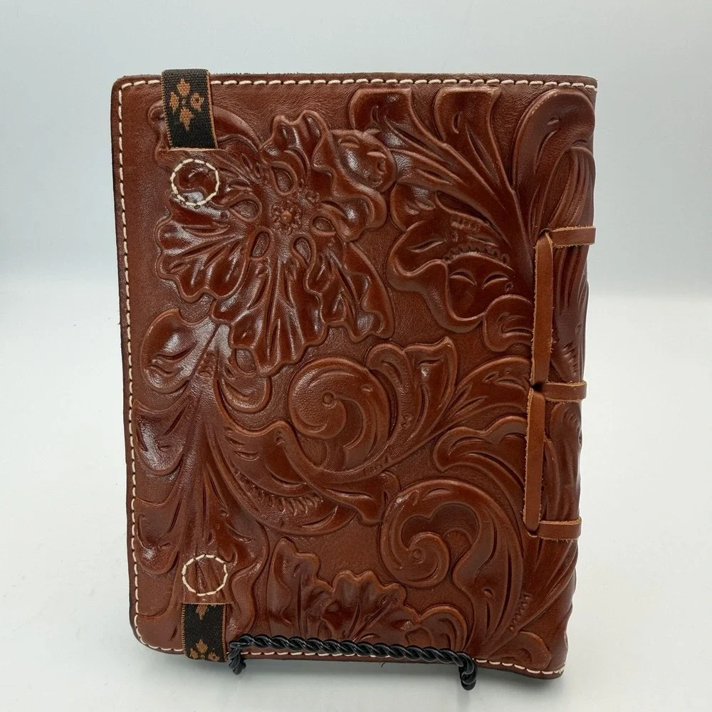 NEW 100% Leather Hand Tooled Brown Floral Rustic Travel Diary