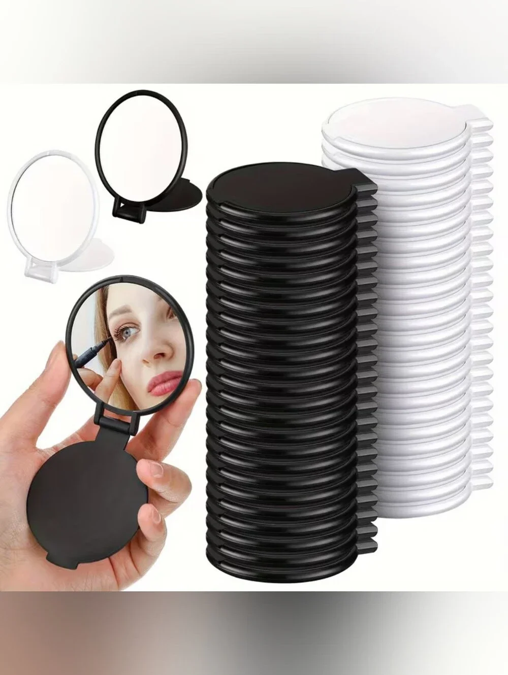 Compact Folding Pocket Mirrors - Black and White Set Of 100