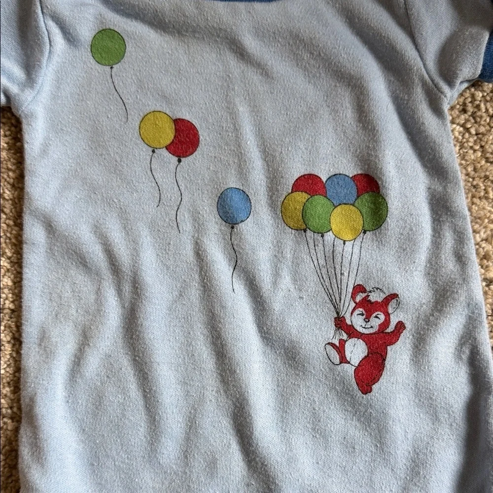 Vintage Little Guys Blue Balloon Print Kids One Piece Bodysuit 6 months