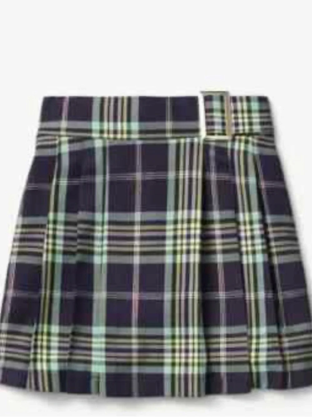 Justice Navy and Lime Plaid Pleated Skirt with Belt