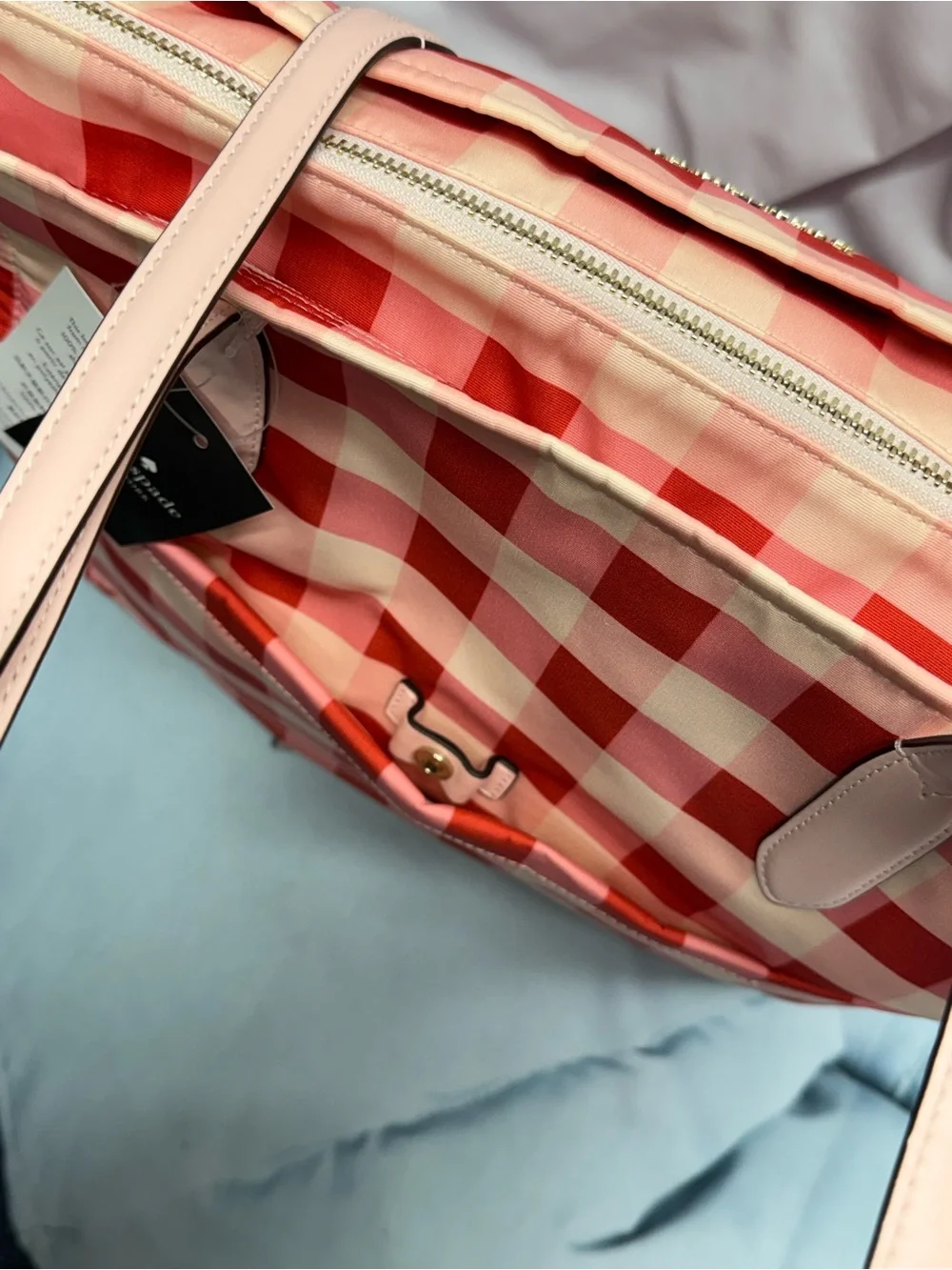 (new+tag) Kate Spade Large Gingham Tote Front Zip Pocket, Double Compartment
