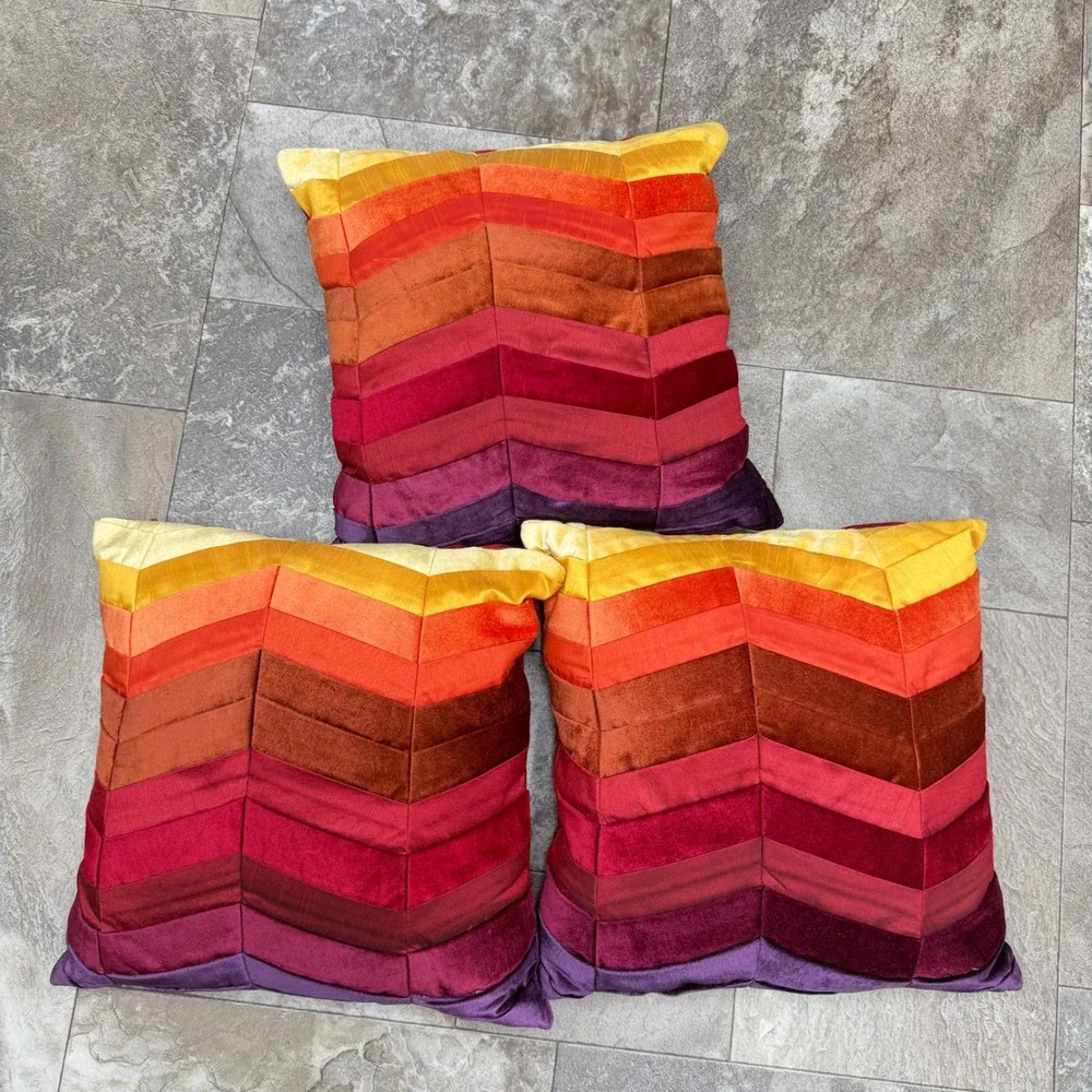 3 Pier 1 One decorative accent rainbow pillows 18‎ x 18 velvet velour