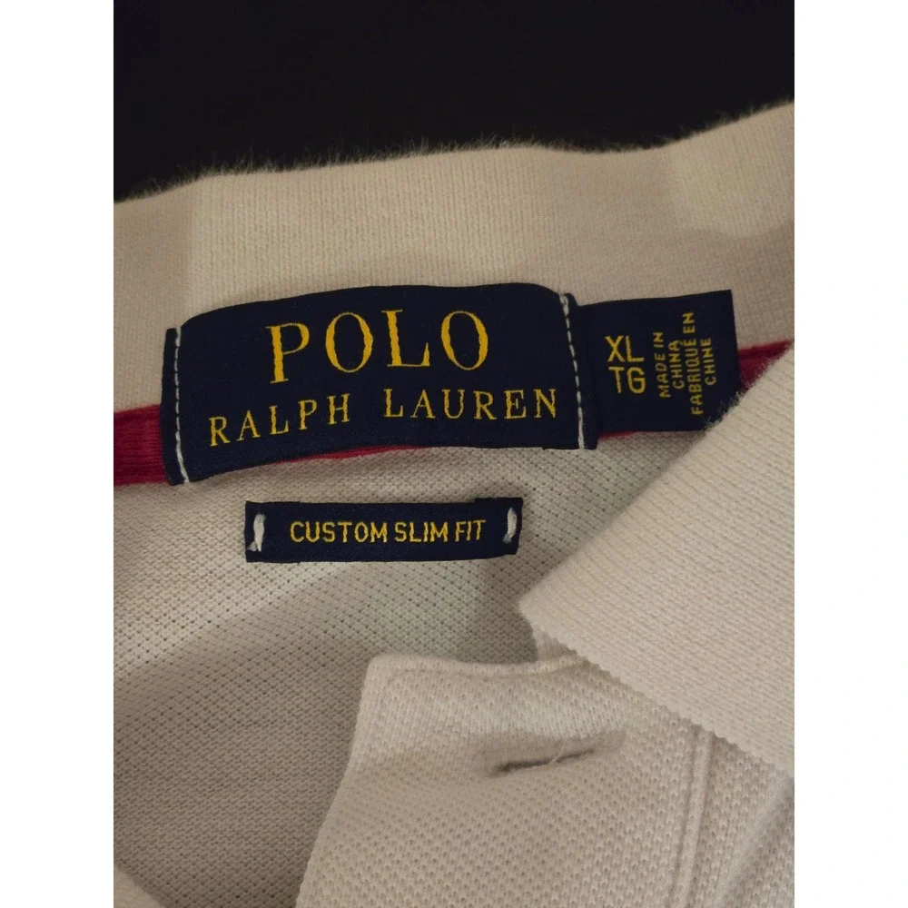 Polo Ralph Lauren Mens XL USA Big Pony Colorblock Slim Fit Polo Shirt White