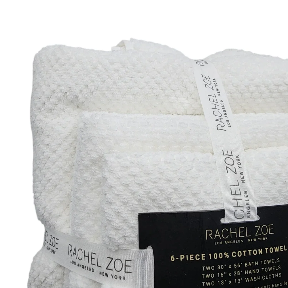 Rachel Zoe 6pc White Cotton Towel‎ Set 2 Bath 2 Hand 2 Washcloths