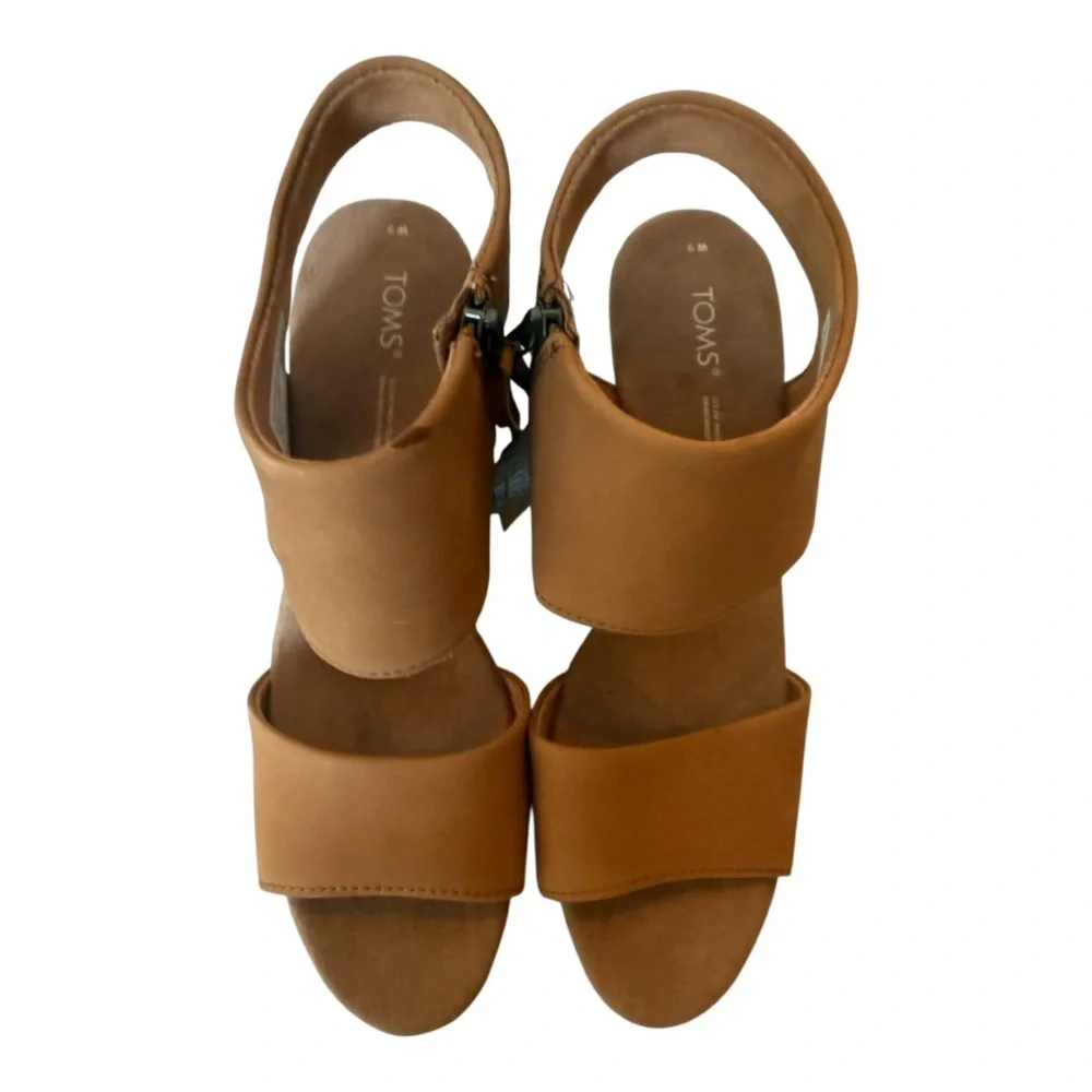 TOMS - MAJORCA PLATFORM - LEATHER TAN Wedges - Size 9 - NEW