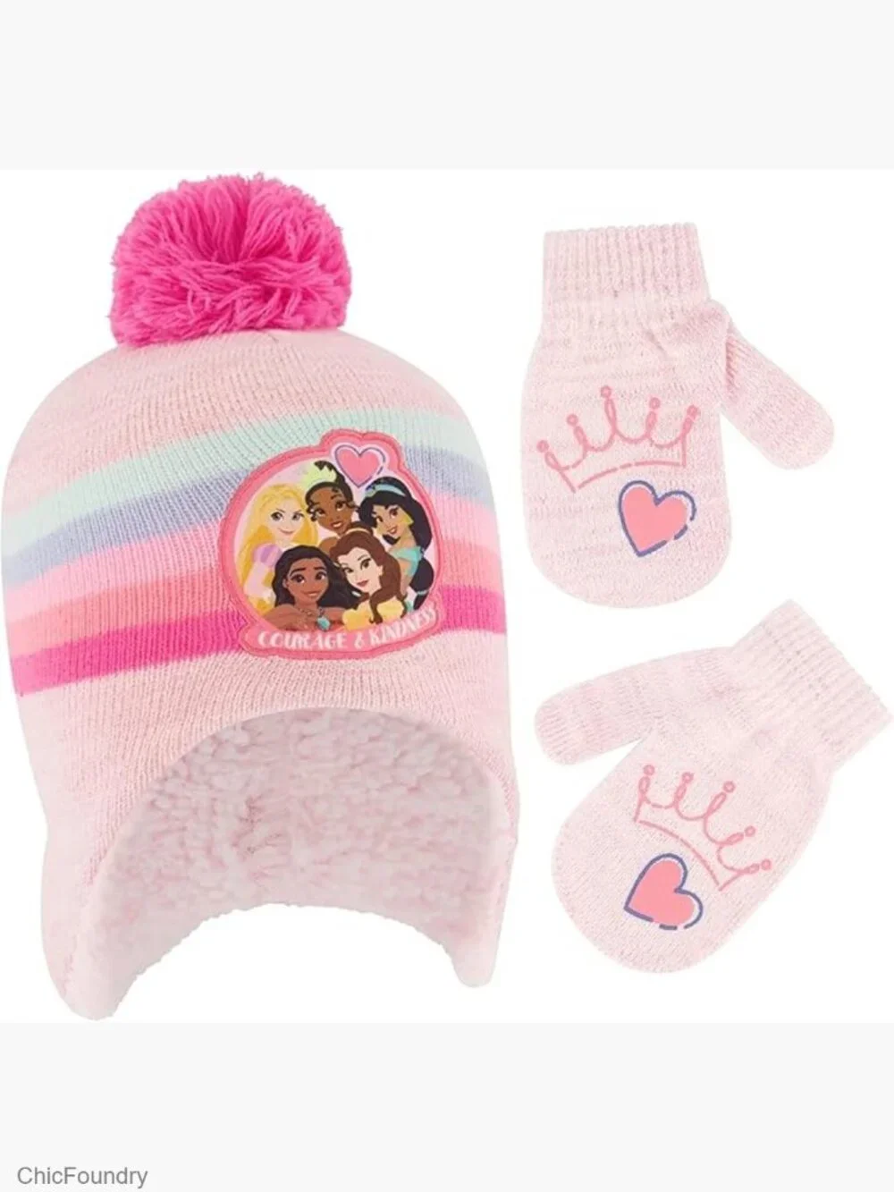 Girls Toddler Winter Hat and Mittens Set Ages 2-4 or 4-7