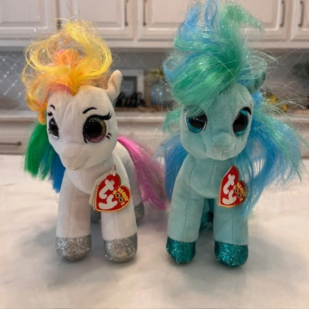 Ty Beanie Boos Ponies Plush Set‎ Starr Topaz Rainbow Hair Glitter Hooves