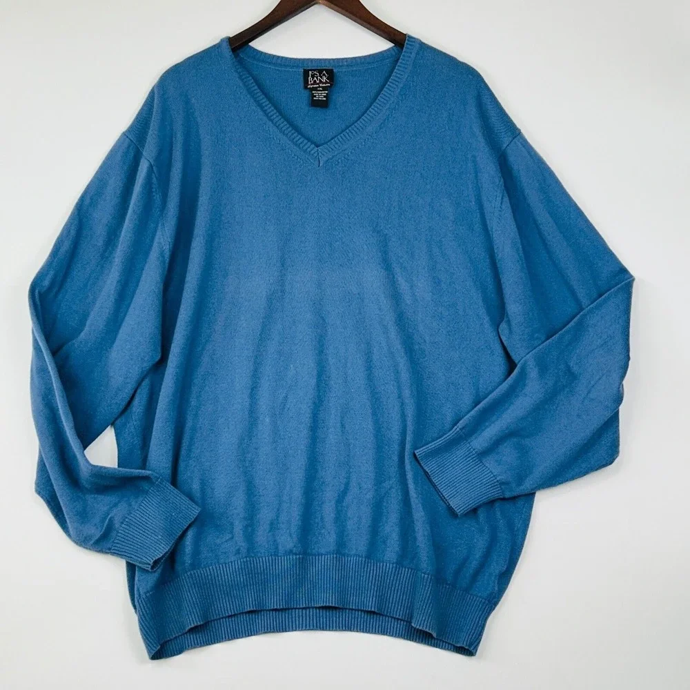 Jos. A. Bank V Neck Sweater Size XXL Blue 100% Pima‎ Cotton Ribbed