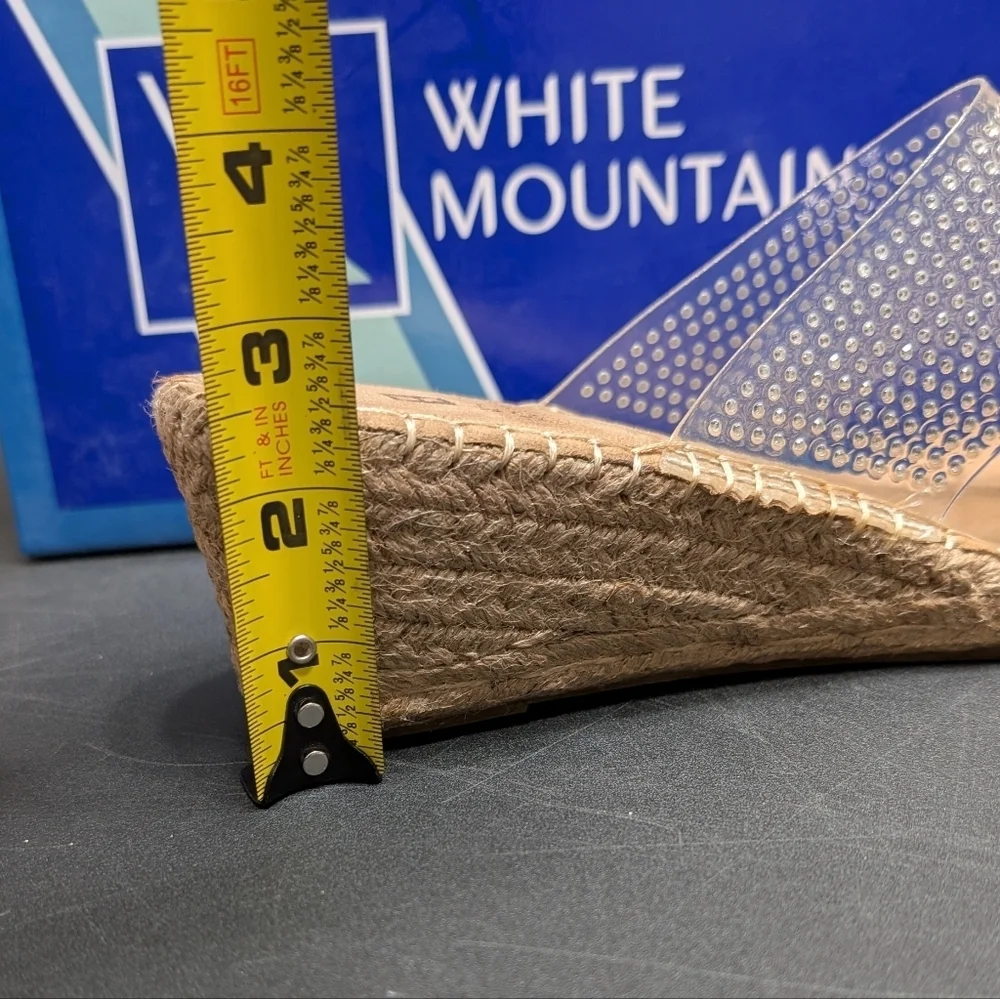 White Mountain Clear Beach Wedge Thong Sandals Silver Rhinestone Embellished 9.5