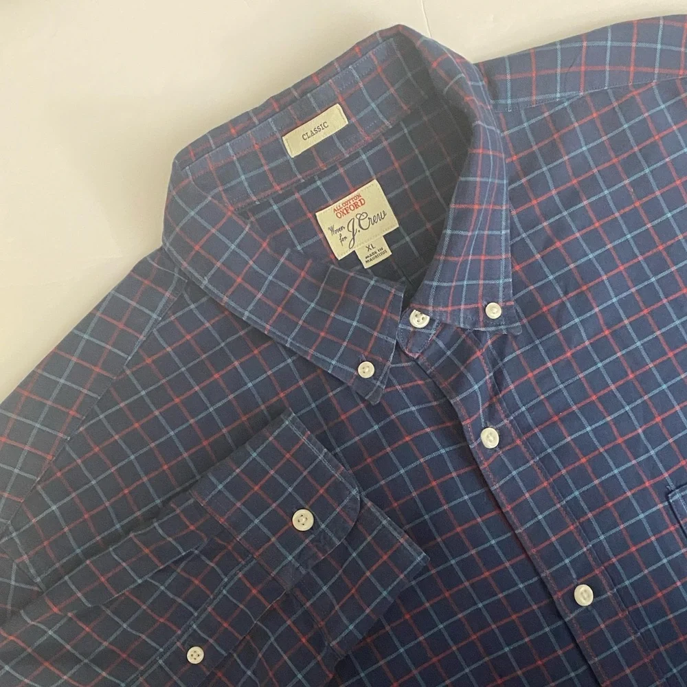 J. Crew Men's Oxford Red and Blue Plaid Shirt $128