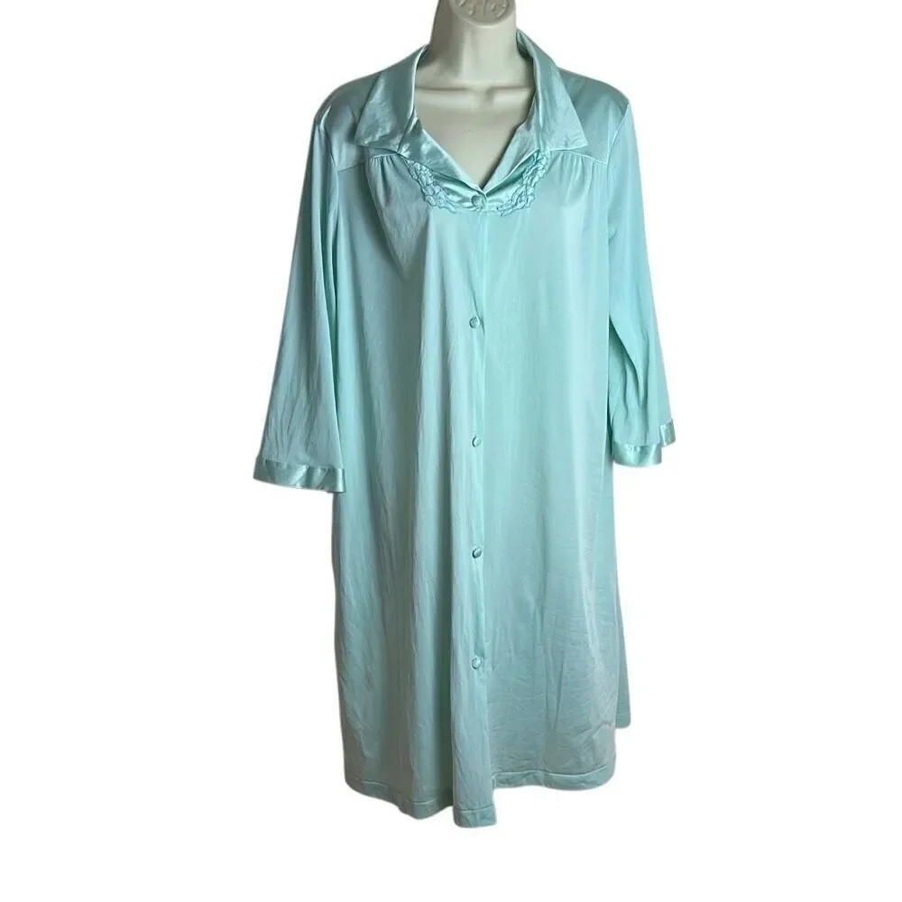 Vanity Fair Nylon Coloratura Azure Mist Robe Nightgown Buttons Medium Vintage