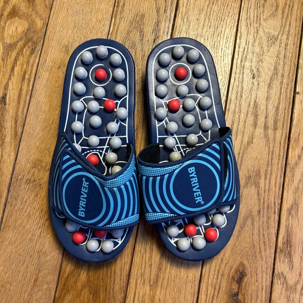 BYRIVER‎ Acupressure Foot Massage Slippers Navy Blue Reflexology Sandals Size S