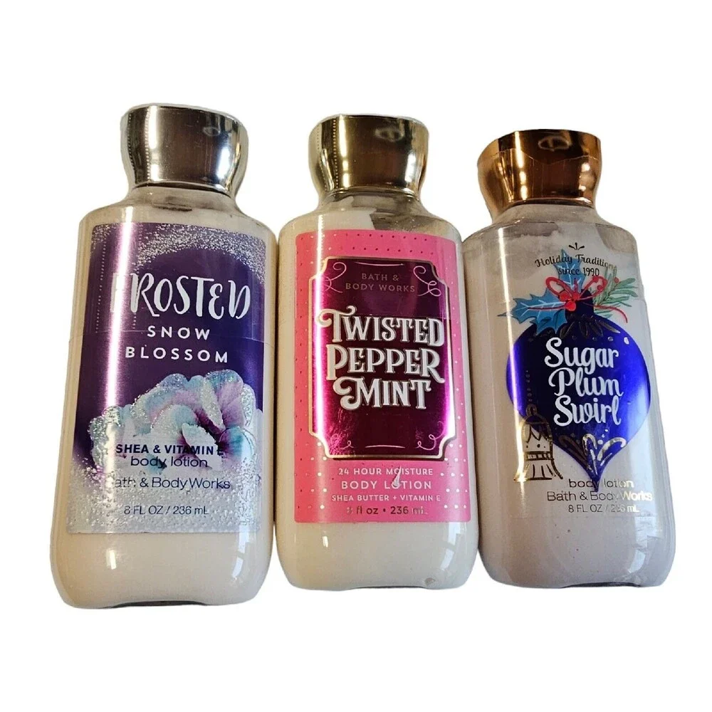 3 BATH & BODY‎ WORKS Body Lotions Snow Blossom Peppermint Sugar Plum
